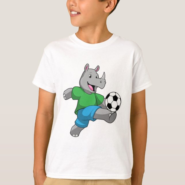Rhino som fotbollsspelare med fotboll t shirt (Framsida)