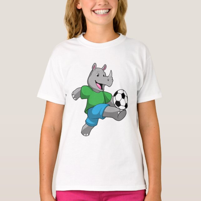 Rhino som fotbollsspelare med fotboll t shirt (Framsida)