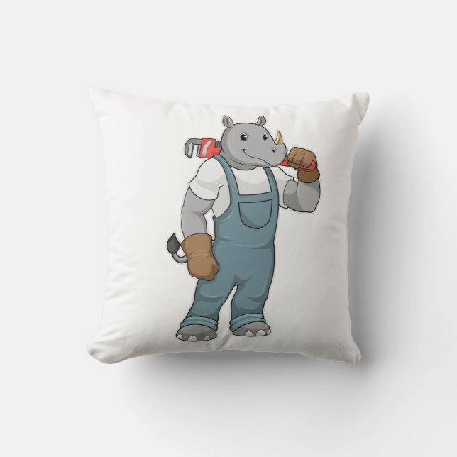Rhino som Handyman med Vatten-pumptänger Kudde (Framsida)