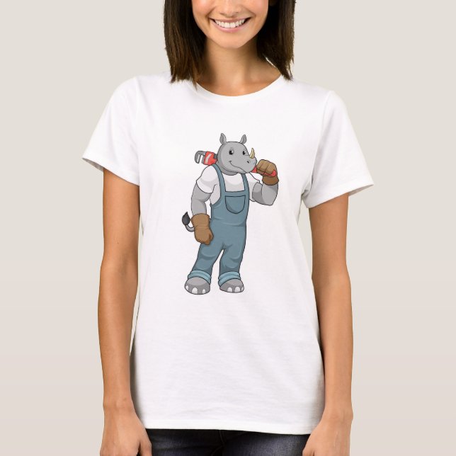 Rhino som Handyman med Vatten-pumptänger T Shirt (Framsida)