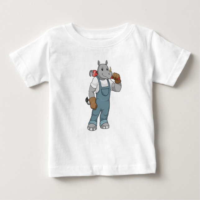 Rhino som Handyman med Vatten-pumptänger T Shirt (Framsida)