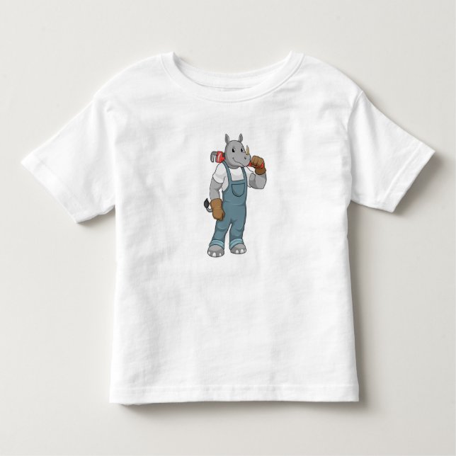 Rhino som Handyman med Vatten-pumptänger T Shirt (Framsida)