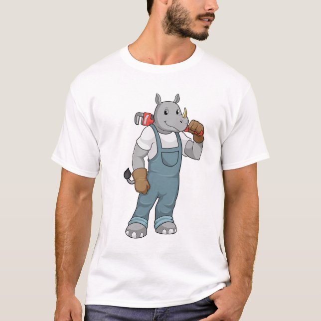 Rhino som Handyman med Vatten-pumptänger T Shirt (Framsida)