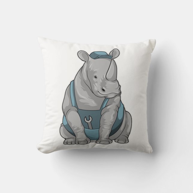 Rhino som hantverkare med Wrench Kudde (Framsida)