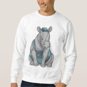 Rhino som hantverkare med Wrench Lång Ärmad Tröja