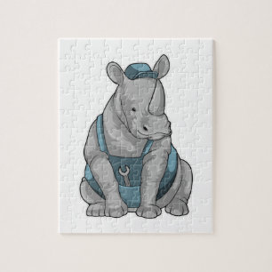 Rhino som hantverkare med Wrench Pussel