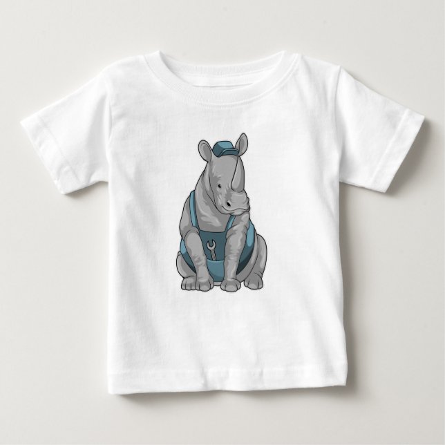 Rhino som hantverkare med Wrench T Shirt (Framsida)