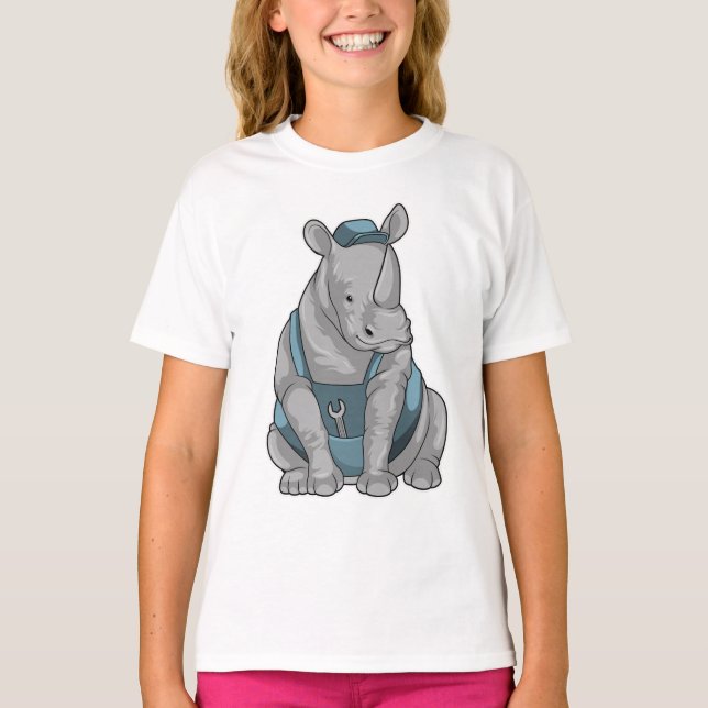 Rhino som hantverkare med Wrench T Shirt (Framsida)