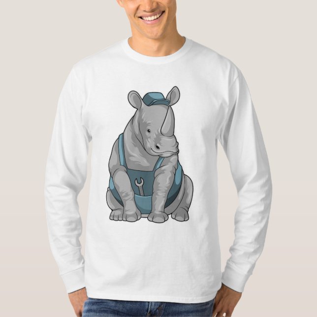 Rhino som hantverkare med Wrench T Shirt (Framsida)