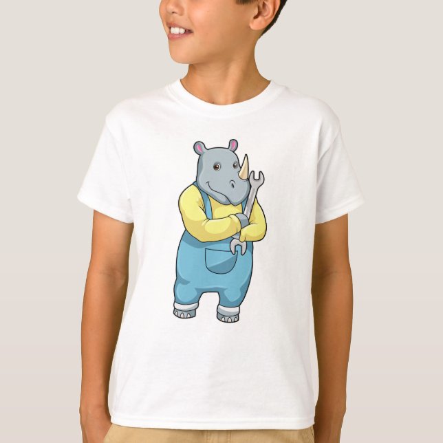 Rhino som Mechanic med Wrench T Shirt (Framsida)