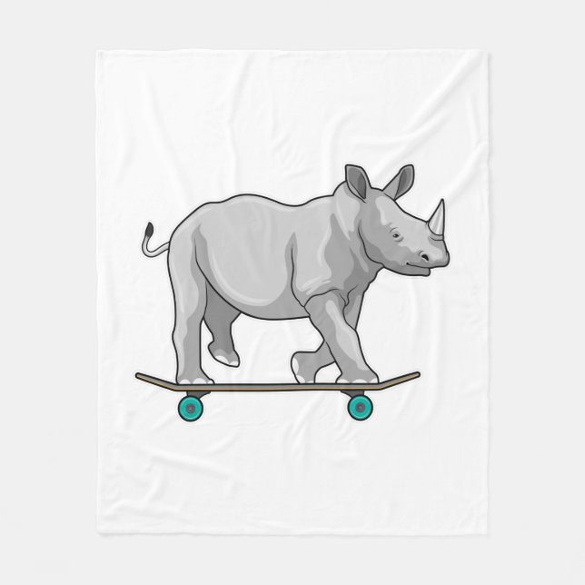 Rhino som Skater med Skateboard Fleecefilt (Framsidan)