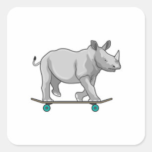 Rhino som Skater med Skateboard Fyrkantigt Klistermärke