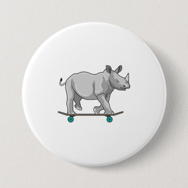 Rhino som Skater med Skateboard Knapp (Framsida)