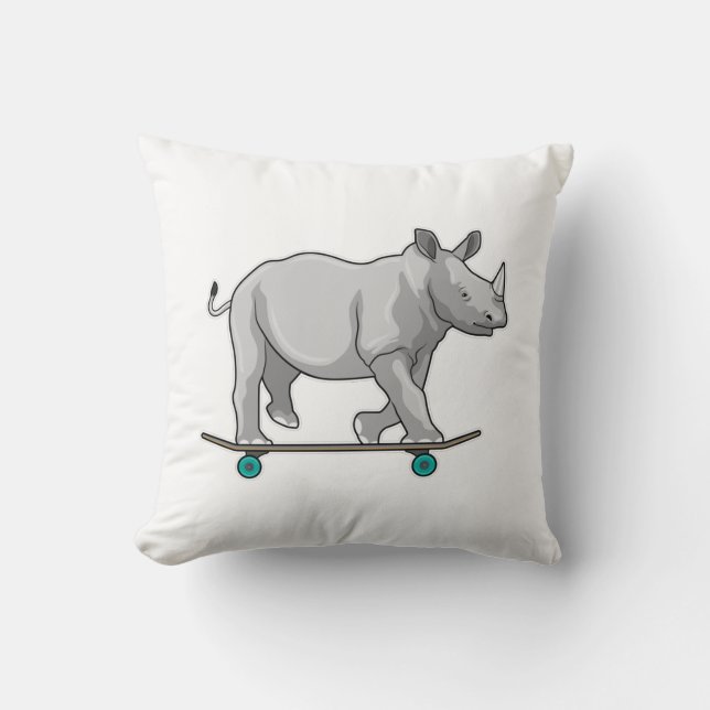 Rhino som Skater med Skateboard Kudde (Framsida)