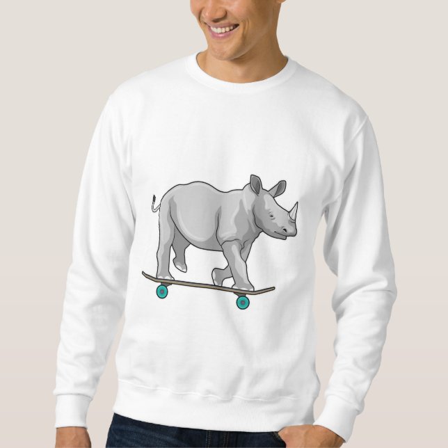 Rhino som Skater med Skateboard Lång Ärmad Tröja (Framsida)