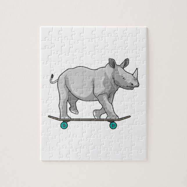 Rhino som Skater med Skateboard Pussel (Vertikal)