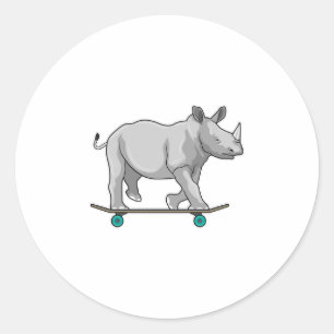 Rhino som Skater med Skateboard Runt Klistermärke