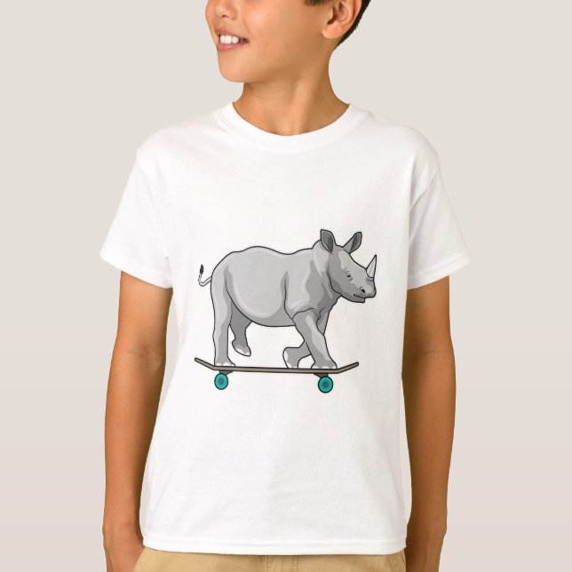 Rhino som Skater med Skateboard T Shirt (Framsida)