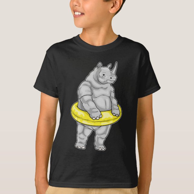 Rhino Swimming Life buoy T Shirt (Framsida)