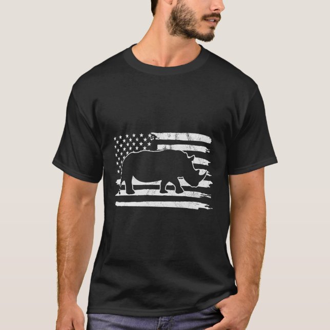Rhino USA flagga 4 juli, Amerika T Shirt (Framsida)