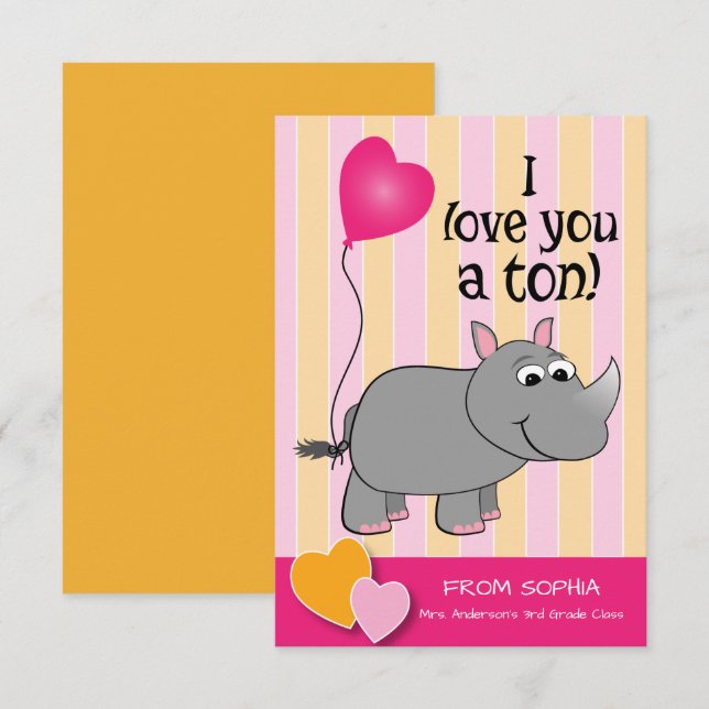 Rhino Valentines dagsklassrumskort Inbjudningar (Fram/baksida)