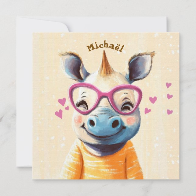 Rhino Valentine's Day Heart Badge Kids School  (Framsida)
