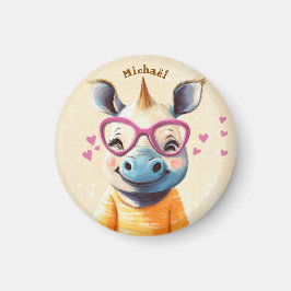 Rhino Valentine's Day Heart Badge - Kids School  Magnet