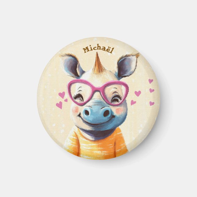 Rhino Valentine's Day Heart Badge - Kids School  Magnet (Framsidan)