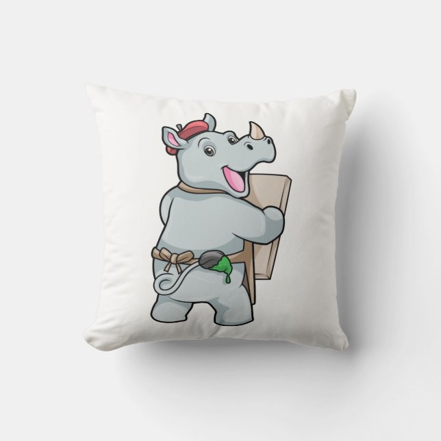 Rhino vid målning med Färg Kudde (Framsida)