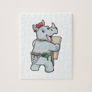 Rhino vid målning med Färg Pussel