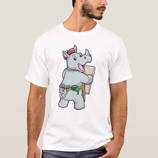 Rhino vid målning med Färg T Shirt (Framsida)