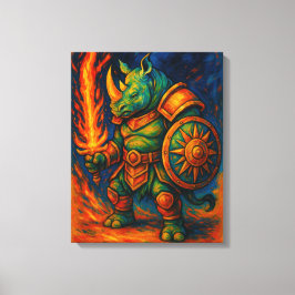 Rhino Warrior Wall Art – Fiery Sword Guardian Canvastryck