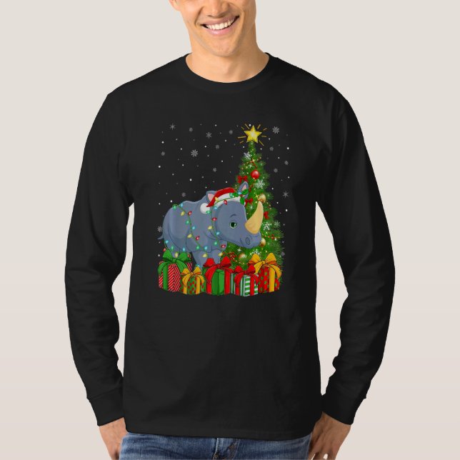 Rhino  Xmas Holiday Santa Rhino Christmas Tree T Shirt (Framsida)