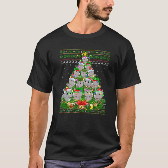 Rhino Xmas Lighting Tree Santa Rhino Ugly Christma T Shirt (Framsida)