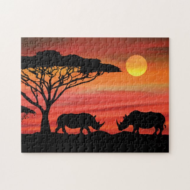 Rhinoceros African Sunset Pussel (Horisontell)