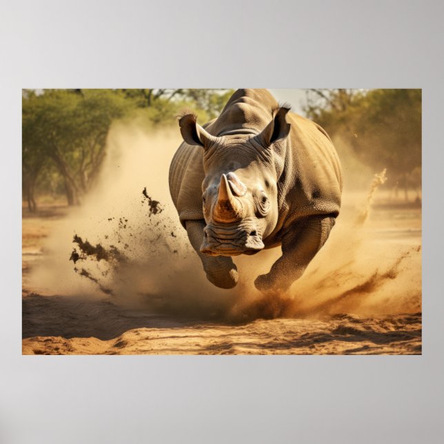 Rhinoceros Animal Nature Majestic Vild Poster (Framsidan)