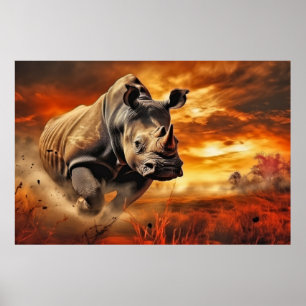 Rhinoceros Animal Wildlife Wilderness Colorful Art Poster