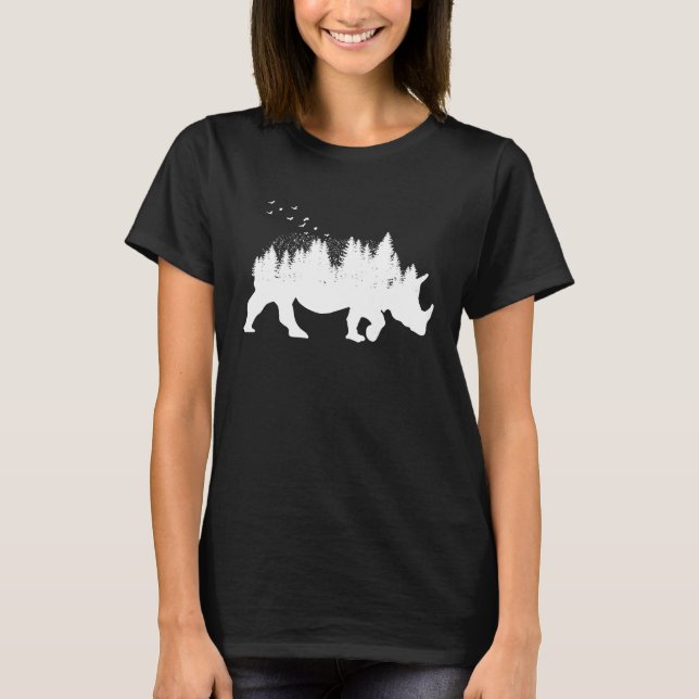 Rhinoceros Artsy Forest Animal Wildlife Wanderlust T Shirt (Framsida)