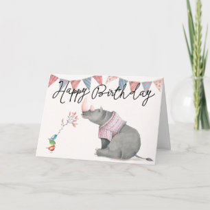 Rhinoceros & Birdies Grattis på födelsedagen Greet Kort