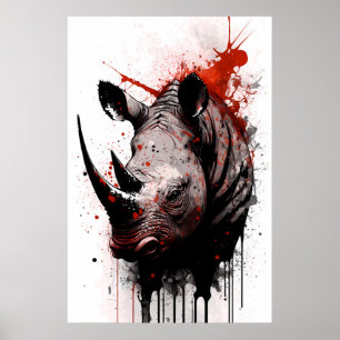 Rhinoceros Bläck Painting Poster