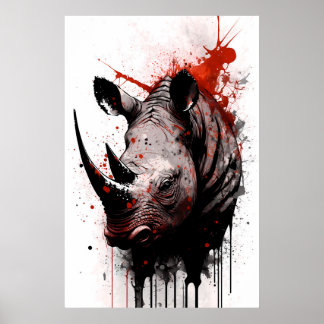 Rhinoceros Bläck Painting Poster