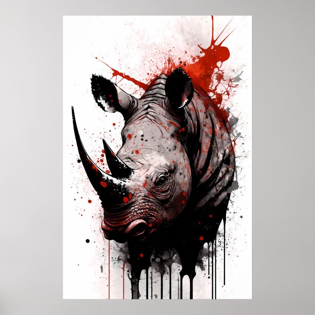 Rhinoceros Bläck Painting Poster (Framsidan)