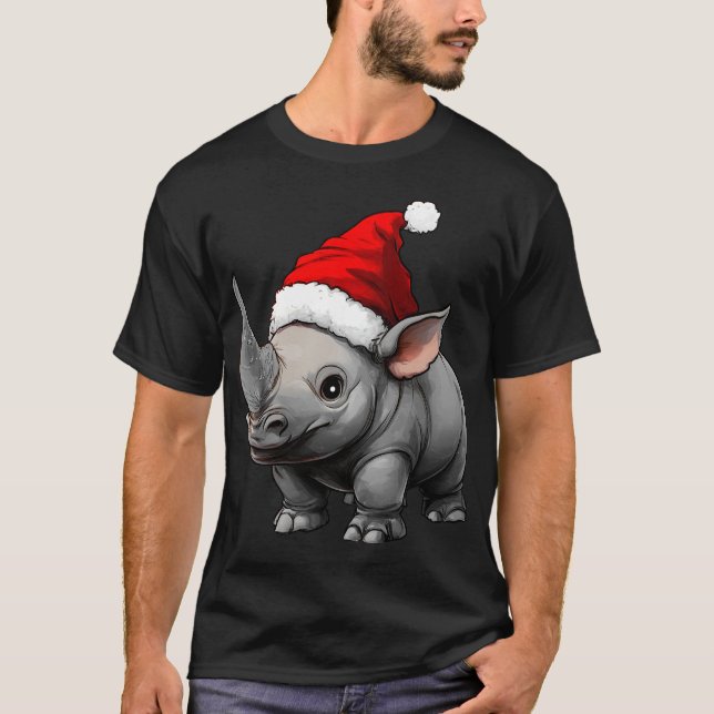 Rhinoceros Christmas / Santa Claus Rhino T-Shirt (Framsida)