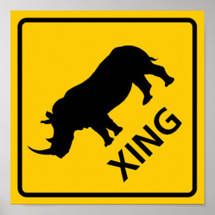Rhinoceros Crossing Highway Sign Poster