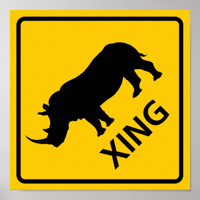 Rhinoceros Crossing Highway Sign Poster (Framsidan)