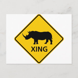 Rhinoceros Crossing Highway Sign Vykort