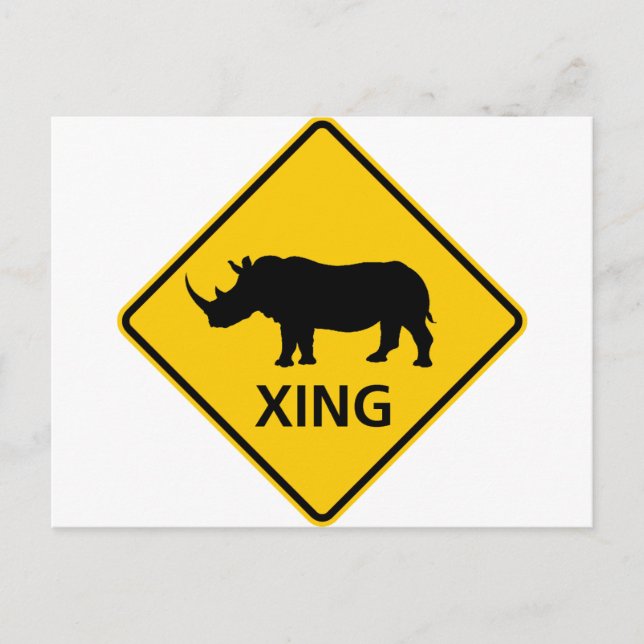 Rhinoceros Crossing Highway Sign Vykort (Framsida)