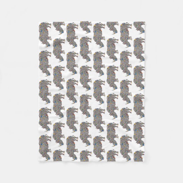 Rhinoceros i Psychedelic Cheetah Mönster Fleecefilt (Framsidan)