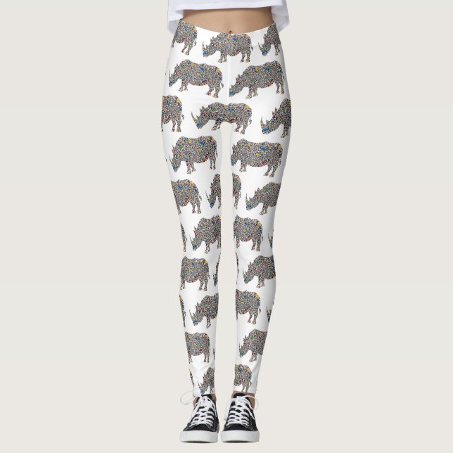 Rhinoceros i Psychedelic Cheetah Mönster Leggings (Framsida)