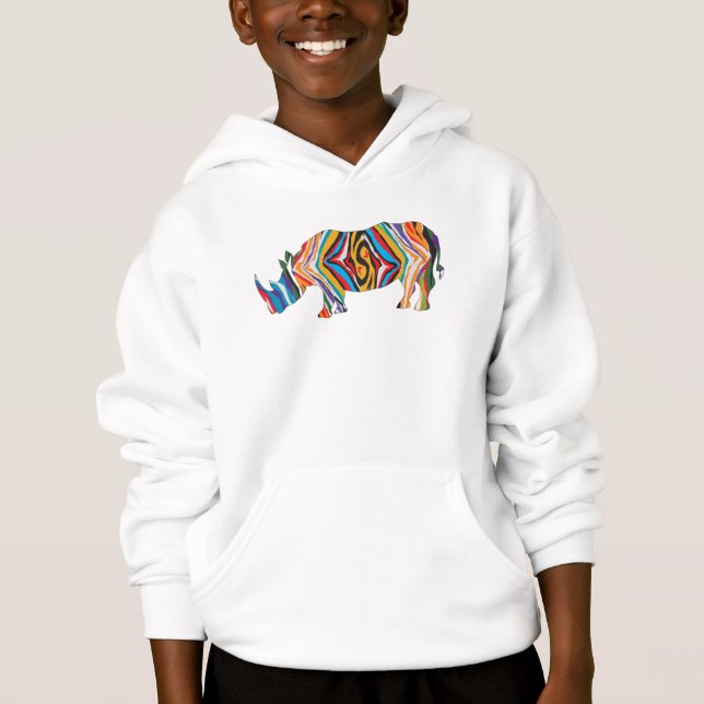 Rhinoceros i Psychedelic Mönster T Shirt (Framsida)